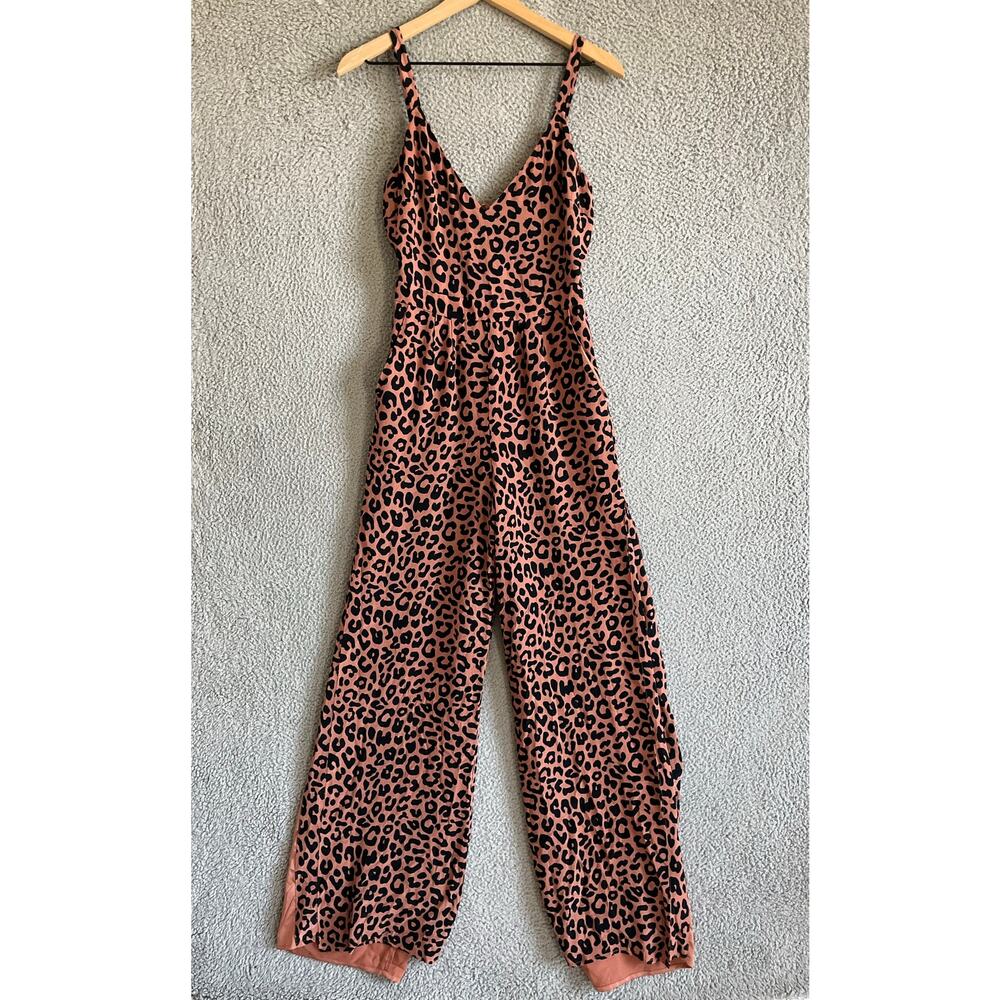 Lovers + Friends Jumpsuit Small Leopard Animal Print Wide Leg Sleeveless Orange